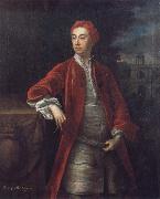 Jonathan Richardson Richard Boyle 3rd Earl of Burlington,with the Bagnio at Chiswick House,Middlesex oil painting artist